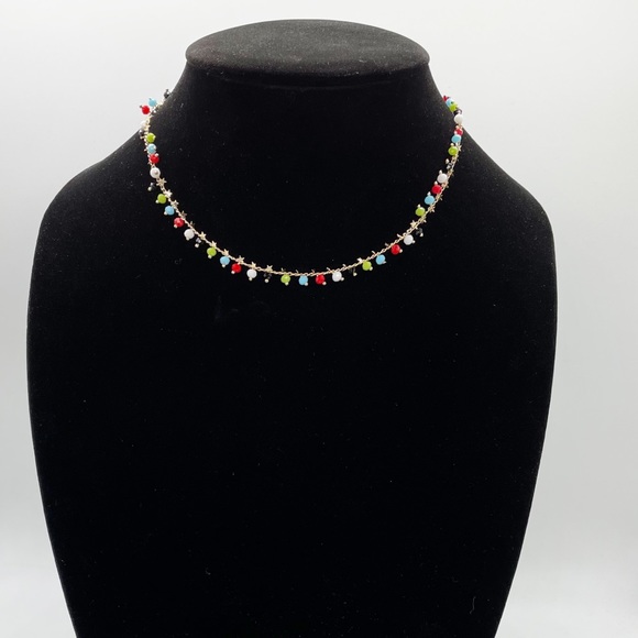 New Boho Multicolored Beaded Chain Choker Necklace - Picture 2 of 6